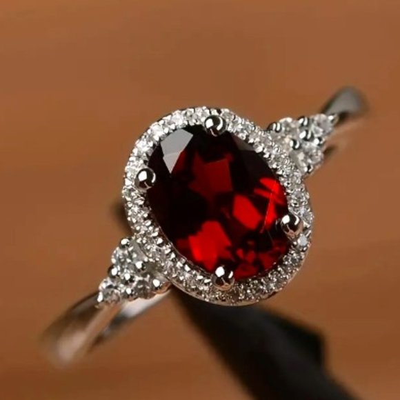 RHINESTONE & RUBY RING in Silver - Picture 1 of 3
